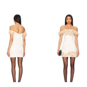 NEW Atoir REVOLVE Rosalie Gold Cream Mini Dress Size 4 Rosettes Floral Feminine